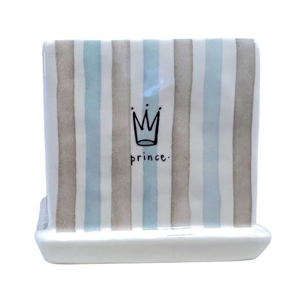 Vtg Rae Dunn Prince Crown FTD Gray/Blue Striped Planter - Baby Boy Nursery Decor - Picture 5 of 8